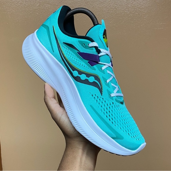 Saucony Ride 15 “Cool Mint Purple Volt Black White” Size 10.5 - Picture 14 of 17